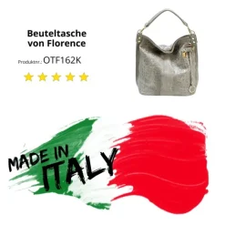 Florence Beuteltasche Echtleder grau geprägt Damen Hobo Bag Tasche OTF162K