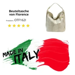Florence Beuteltasche Echtleder beige geprägt Damen Hobo Bag Tasche OTF162I