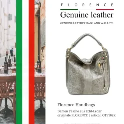 Florence Beuteltasche Echtleder grau geprägt Damen Hobo Bag Tasche OTF162K