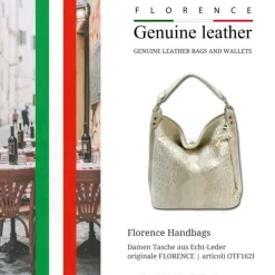 Florence Beuteltasche Echtleder beige geprägt Damen Hobo Bag Tasche OTF162I