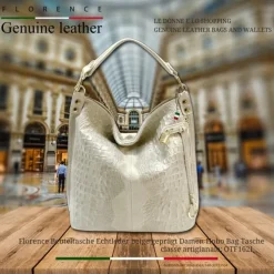 Florence Beuteltasche Echtleder beige geprägt Damen Hobo Bag Tasche OTF162I