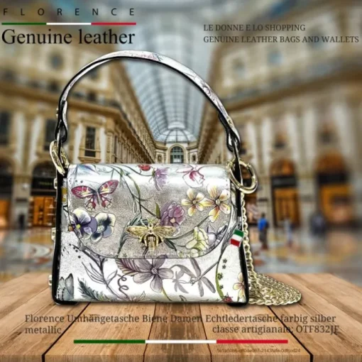 Florence Biene Damen Echtledertasche farbig silber metallic OTF832JF