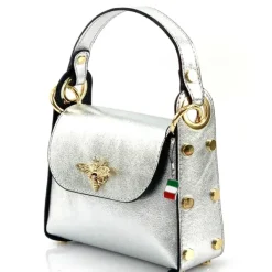 Florence Biene Damen Handtasche Echtleder silber metallic OTF817J