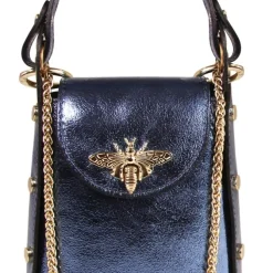 Florence Biene Damen Handtasche Echtleder blau metallic OTM802M