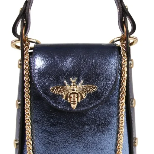 Florence Biene Damen Handtasche Echtleder blau metallic OTM802M