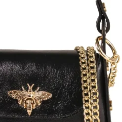 Florence Biene Damen Handtasche Echtleder metallic schwarz OTM805M
