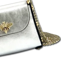 Florence Biene Damen Handtasche Echtleder silber metallic OTF817J