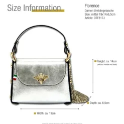 Florence Biene Damen Handtasche Echtleder silber metallic OTF817J