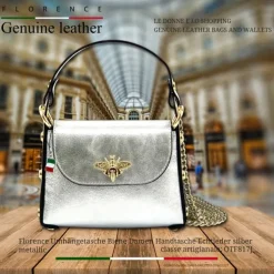 Florence Biene Damen Handtasche Echtleder silber metallic OTF817J