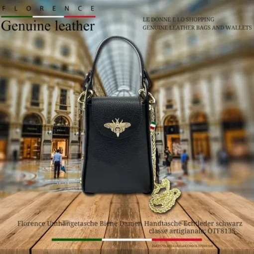 Florence Biene Damen Handtasche Echtleder schwarz OTF813S
