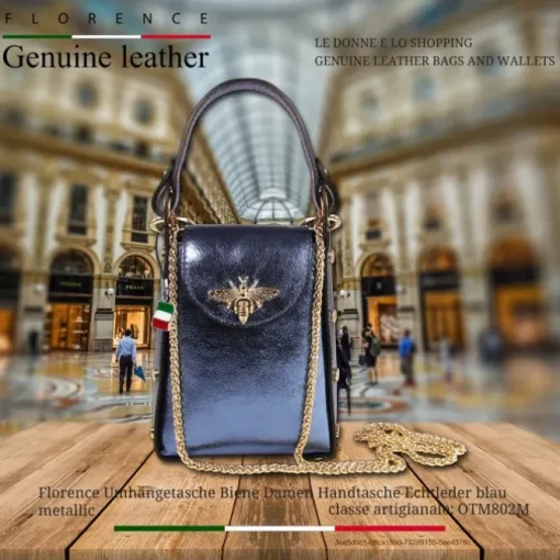 Florence Biene Damen Handtasche Echtleder blau metallic OTM802M