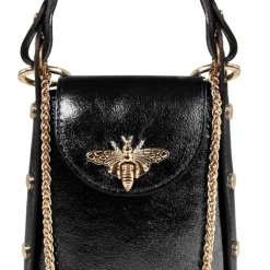 Florence Biene Damen Tasche Echtleder schwarz metallic OTM802S