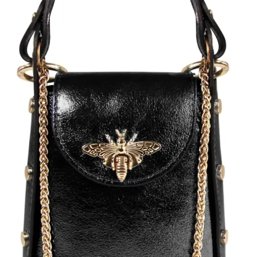 Florence Biene Damen Tasche Echtleder schwarz metallic OTM802S