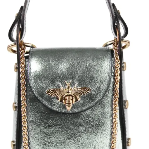 Florence Biene Damen Tasche Echtleder silbergrau metallic OTM802K
