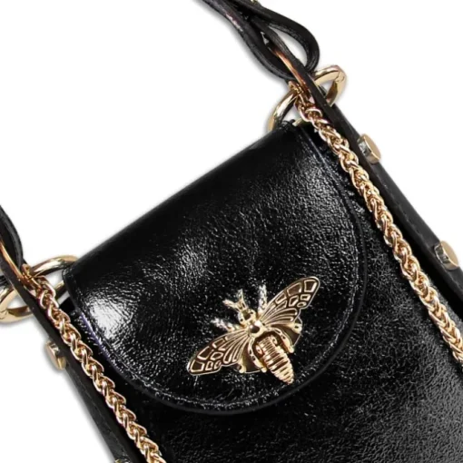 Florence Biene Damen Tasche Echtleder schwarz metallic OTM802S
