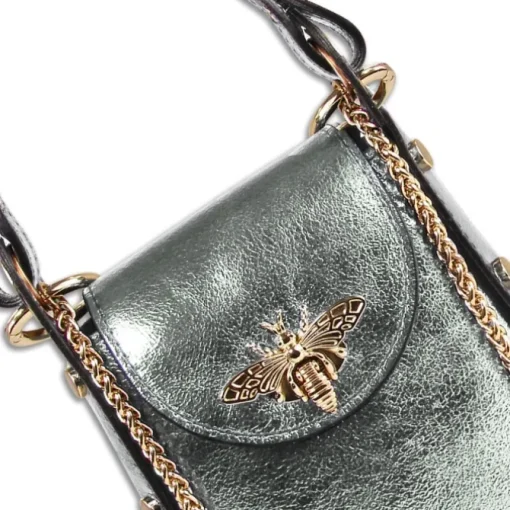 Florence Biene Damen Tasche Echtleder silbergrau metallic OTM802K