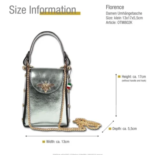 Florence Biene Damen Tasche Echtleder silbergrau metallic OTM802K