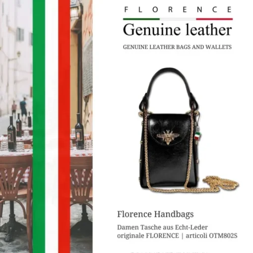 Florence Biene Damen Tasche Echtleder schwarz metallic OTM802S