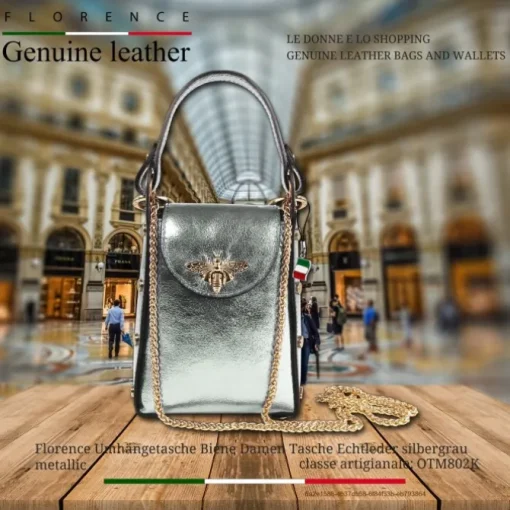 Florence Biene Damen Tasche Echtleder silbergrau metallic OTM802K