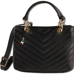 Florence Damen gesteppte Handtasche Echtleder schwarz OTM810S