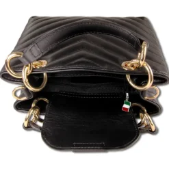 Florence Damen gesteppte Handtasche Echtleder schwarz OTM810S