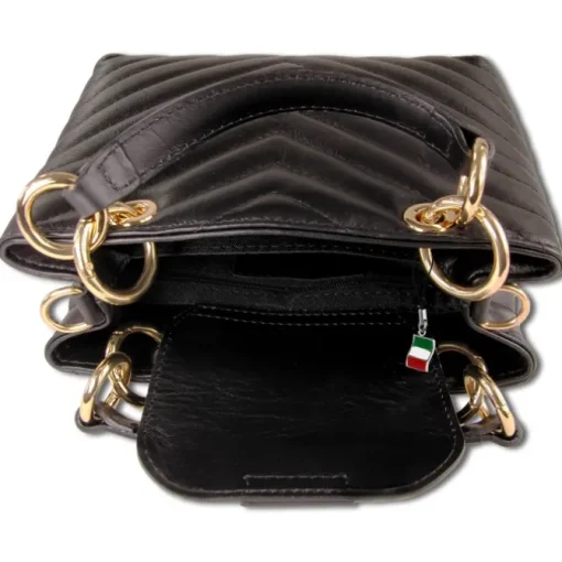 Florence Damen gesteppte Handtasche Echtleder schwarz OTM810S