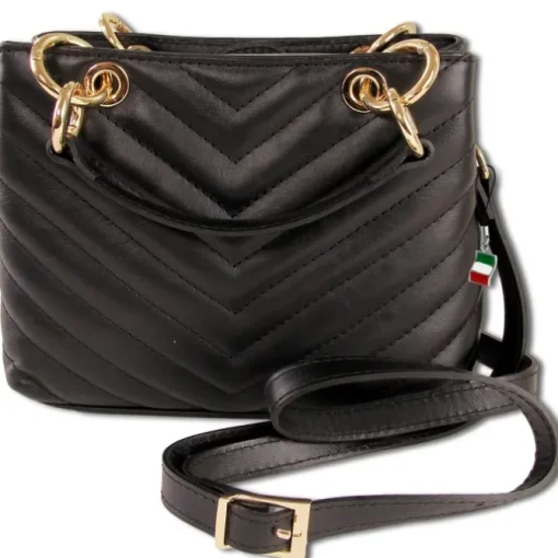 Florence Damen gesteppte Handtasche Echtleder schwarz OTM810S