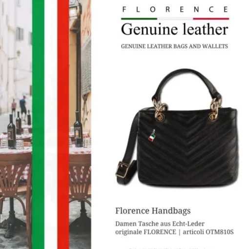 Florence Damen gesteppte Handtasche Echtleder schwarz OTM810S
