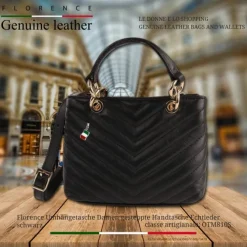 Florence Damen gesteppte Handtasche Echtleder schwarz OTM810S