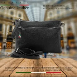 Florence Damen Handgelenktasche Tasche Echtleder schwarz OTF816S