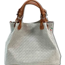 Florence Damen Handtasche Echtleder grau Flechtmuster OTF164K