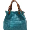Florence Damen Handtasche Echtleder türkis Flechtmuster OTF164T