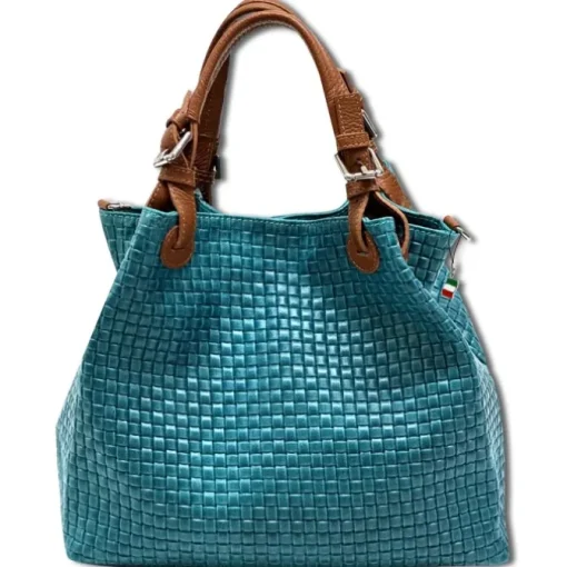 Florence Damen Handtasche Echtleder türkis Flechtmuster OTF164T