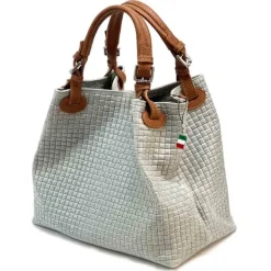 Florence Damen Handtasche Echtleder grau Flechtmuster OTF164K