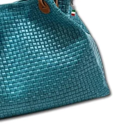 Florence Damen Handtasche Echtleder türkis Flechtmuster OTF164T