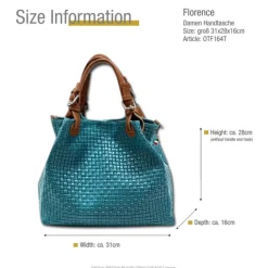 Florence Damen Handtasche Echtleder türkis Flechtmuster OTF164T