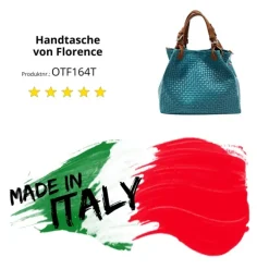 Florence Damen Handtasche Echtleder türkis Flechtmuster OTF164T