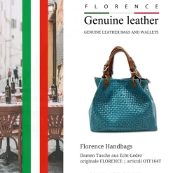 Florence Damen Handtasche Echtleder türkis Flechtmuster OTF164T