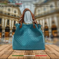 Florence Damen Handtasche Echtleder türkis Flechtmuster OTF164T