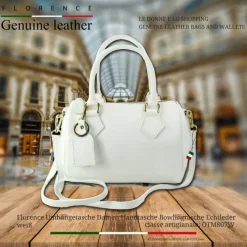 Florence Damen Handtasche Bowlingtasche Echtleder weiß OTM807W
