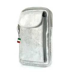 Florence Damen Mini-Handtasche echtes Leder Tasche silber metallic OTF827J