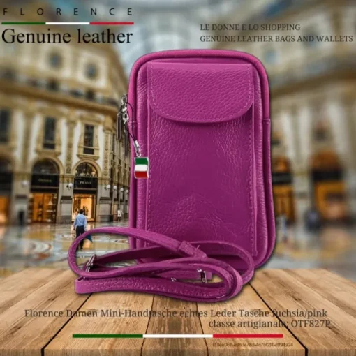 Florence Damen Mini-Handtasche echtes Leder Tasche fuchsia/pink OTF827P