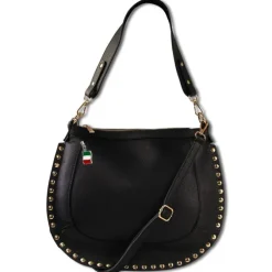 Florence Damen Satteltasche Nieten Echtleder schwarz OTM105S