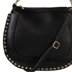 Florence Damen Satteltasche Nieten Echtleder schwarz OTM105S