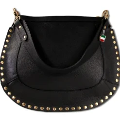 Florence Damen Satteltasche Nieten Echtleder schwarz OTM105S
