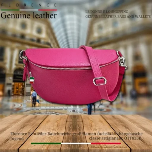 Florence Echtleder Bauchtasche groß Damen fuchsia Jugend OTF825P