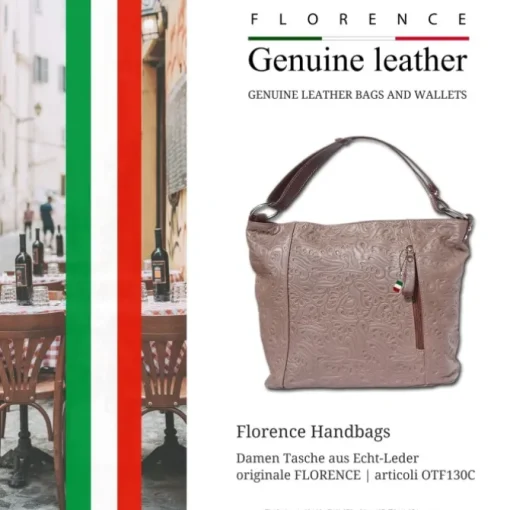 Florence Echtleder Damen taupe braun Henkeltasche OTF130C