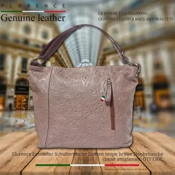 Florence Echtleder Damen taupe braun Henkeltasche OTF130C