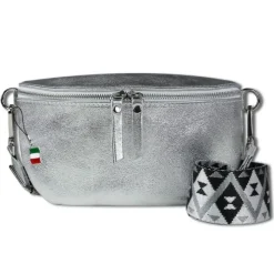 Florence Echtleder Gürteltasche Damen silber metallic Bauchtasche Jugend OTF807J