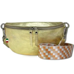 Florence Echtleder Gürteltasche Damen gold metallic Bauchtasche Jugend OTF807Z